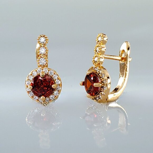 18K Gold Hanging Drop 2ct Red Ruby Gemstone 1ct Diamond Womens 18 K New Earrings